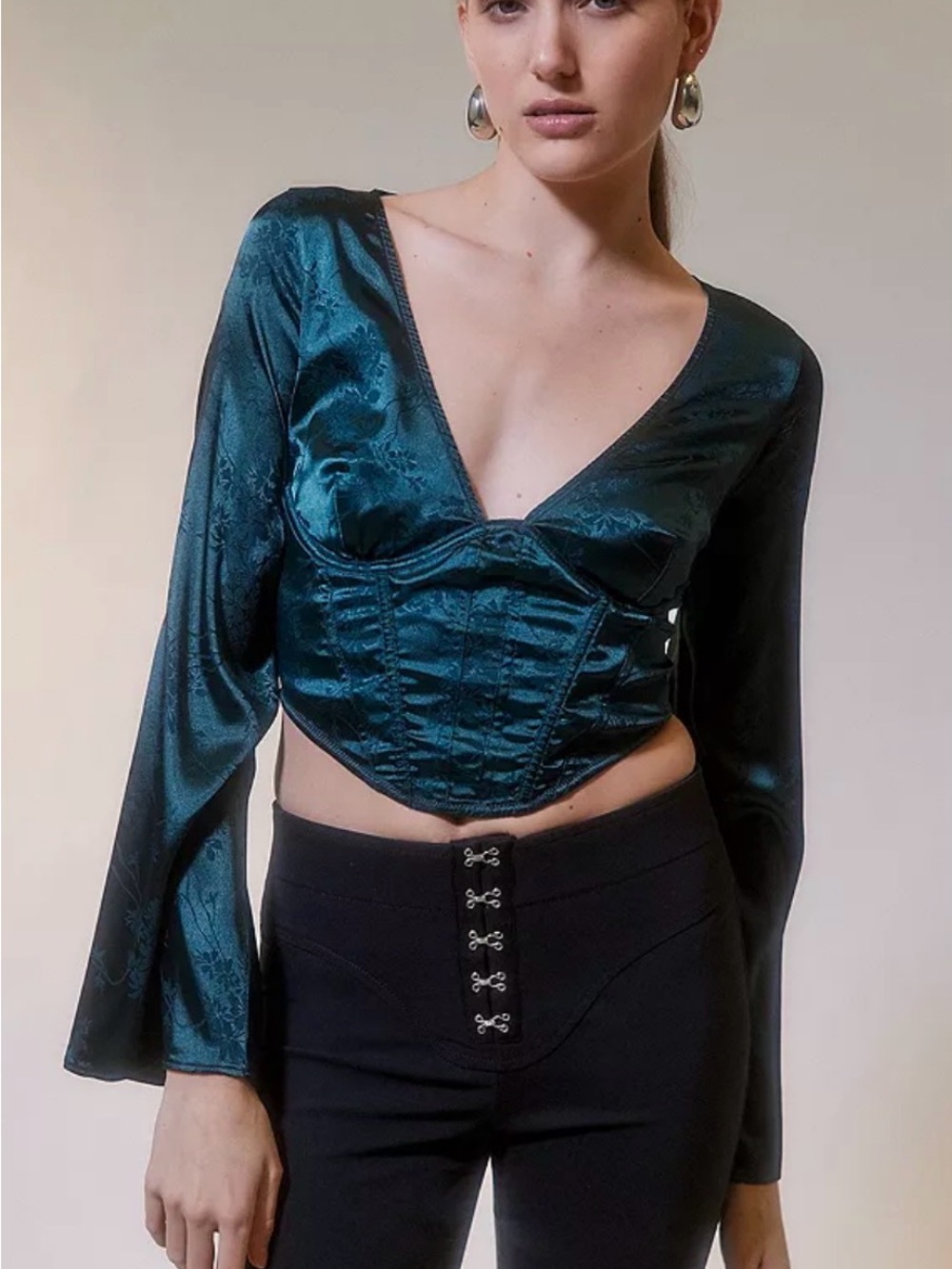 Urban Outfitters Roxanne Satin Long Sleeve Corset Top
